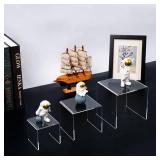HIIMIEI Clear Acrylic Display Risers 2pc, 1-Tier Risers Stands Showcase for Amiibo Funko Pop Figures, Dessert, Jewelry-4 - Retail: $20