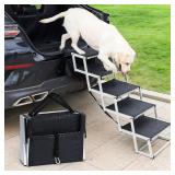 Uross Dog Stairs for Car 5 Steps - Collapsible Dog Steps Ramp for Car and SUV, Aluminum Pet Ramp Stairs for Large Dogs,Telescoping Ladder for Truck, High Bed - Retail: $70