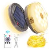 Camping String Light 4 in 1 Retractable 42ft Solar USB Rechargeable 3600mAh Waterproof Hanging Outdoor Camping Lantern with 8 Lighting Modes, Portable Tent Lights for Hiking, Yard, RV (Warm Light) - R