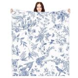 Mindsoft Blue White Flower Blanket Butterfly Soft Throw Blanket Country French 60\x50\in Blanket Washable for Spring Summer Fall Party - Retail: $19in