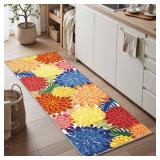 Area Rug 2x6 Washable Rug Multicolored Tropical Botanical Modern Floral Outdoor Carpet Non Slip for Patio, Deck, Backyard, Porch - Retail: $30