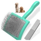 2PCS Slicker Brush for Dogs and Pet Comb,Professional Dog Grooming Brush (Goldendoodles,Poodles,Labradoodles) with Extra Long Pins to Effectively Remove Tangles, Knots and Mats (Cyan Large) - Retail: 