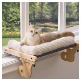 Gardner Pet Cat Window Perch, 2 in 1 Cat Hammock Window Sill Seat with Cushion, Adjustable Cat Bed for Window sill, Wood and Metal Frame for Large Cats(Beige) - Retail: $30