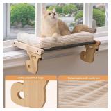 Gardner Pet Cat Window Perch, 2 in 1 Cat Hammock Window Sill Seat with Cushion, Adjustable Cat Bed for Window sill, Wood and Metal Frame for Large Cats(Beige) - Retail: $30