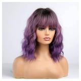 Inaccharide Ombre Purple Wigs with Bangs 14