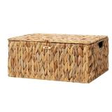 StorageWorks Extra Large Wicker Baskets with Lid for Organizing, Water Hyacinth Storage Baskets for Shelves, Decorative Box with Built-in Handles, Natural, 1 Pack - Retail: $45