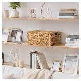 StorageWorks Extra Large Wicker Baskets with Lid for Organizing, Water Hyacinth Storage Baskets for Shelves, Decorative Box with Built-in Handles, Natural, 1 Pack - Retail: $45