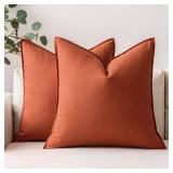 MIULEE 24x24 Inch Pack of 2 Decorative Linen Pillow Covers Boho Farmhouse Modern Soft Accent Euro Shams Throw Pillows for Bed Neutral Cushion Covers Sofa Couch Living Room Home Decor, Burnt Orange - R