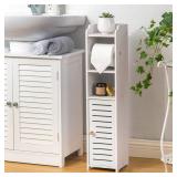 AOJEZOR Toilet Paper Holder Stand: Bathroom Storage Cabinet Beside Toilet for Small Space Bathroom with Toilet Roll Holder - White - Retail: $30