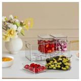 Hudgan Large Taco Bar Serving Set for Party with 3 Containers(50 Oz), Mimosa Bar Accessories with Separate Lids, Chilled Condiment Caddy Organizer for Salad, Fruit, Party Garnish - Retail: $25