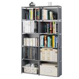 MOYIPIN Bookshelves, Assembled Storage Rack, Bedroom Living Room Vertical Cabinet Bookshelf, Double Row 10-Grid Multi-Functional Storage Equipment (Grey) - Retail: $21