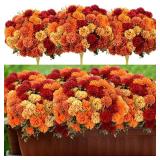 12 Pcs Artificial Fall Flowers Faux Mums Burnt Orange Flowers Assorted Fake Silk Mums Chrysanthemums Bouquet Fall Marigold for Vase Table Floral Arrangement for Wedding Home Outdoor Autumn Decorations