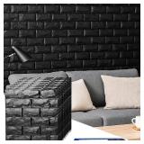 20 Pcs 3d Wall Panels Stick and Peel, Black Brick Printable Faux Paneling Self Adhesive Waterproof 3d Wallpaper Stick and Peel for Bedroom, Bathroom, Kitchen, Fireplace (19.38 sq feet Coverage) - Reta