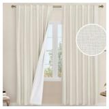 LAMIT Natural 100percent Blackout Linen Curtains, 80 Inches Linen Textured Thermal Bedroom Curtains Back Tab and Rod Pocket Neutral Panels with White Liner for Farmhouse, 2 Panels, 52 x 80 Inch, Ivory