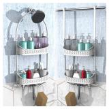 EMT ETRENDS Shower Caddy Hanging; Anti-Swing shower basket over Showerhead with Suction Cups; Never rust Bathroom Organizer, Multiple Hanging Modes Shelf with hooks ,White - Retail: $20