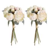 ICBOX White Artificial Peonies 2 Bouquets Silk Flowers 14Heads Vintage White Fake Flowers Faux Peony Flowers for Flower Arrangements Artificial Centerpiece Home Table Dining Room Decor (Ivory White) -