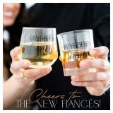 Newlywoo Engagement Gifts for Couples - Unique Fiance Gift for Him or Her! Whiskey Wine Glasses with Diamond Wine Stopper - Retail: $28