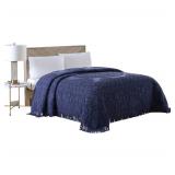 Beatrice Home Fashions Medallion Chenille Bedspread, Queen, Navy - Retail: $70