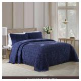 Beatrice Home Fashions Medallion Chenille Bedspread, Queen, Navy - Retail: $70