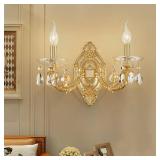 LIZZTREE Gold Crystal Contemporary Wall Lights - Beside 2 Lights Sconce Light, Decorative Wall Lamp Light Fixtures for Bedroom, Living Room, Foyer - Retail: $90