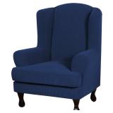 H.VERSAILTEX 2 Piece Stretch Jacquard Wingback Chair Covers Slipcovers Wing Chair Covers (Base Cover Plus Seat Cushion Cover) Furniture Covers for Wingback Chairs, Form Fitted Thick Soft, Navy - Retai