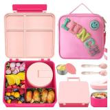 Aimsnk Kids Bento Lunch Box with 8oz Soup Thermo, Kids Leakproof Lunch Food Containers with 4 Compartment,Insulated Hot Food Jar with Lunch Bag for School, Travel (Pink) - Retail: $35