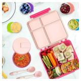Aimsnk Kids Bento Lunch Box with 8oz Soup Thermo, Kids Leakproof Lunch Food Containers with 4 Compartment,Insulated Hot Food Jar with Lunch Bag for School, Travel (Pink) - Retail: $35