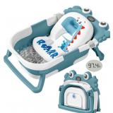 Collapsible Baby Bathtub for Newborns with Thermometer and Soft Floating Cushion Portable and Foldable Travel Baby Bath Tub for Infants to Toddler 0-36 Month (Blue) - Retail: $50