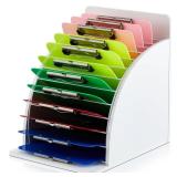 Wonderjune 1 Pcs Clipboard Holder Wooden Metal Clipboards Storage Rack with Raised Side Panel Clipboard Organization and Storage for Classroom Office School Teacher, White, Clip Boards Not Included - 