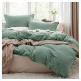 Bedsure Sage Green Duvet Cover King Size - 3 Pieces Prewashed Cotton-Like Extra Soft Bedding Set, Includes 1 Duvet Cover 104x90 Inches with Zipper Closure and 2 Pillow Shams, Comforter Not Included - 