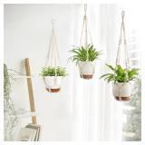 Mkono Hanging Planters, Macrame Plant Hangers with Self Watering Plant Pots Indoor Set of 3 Hanging Baskets Flower Pot Holders with Hooks No Tassels 3 Different Size for Boho Home Decor - Retail: $24