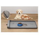 Dog Food Mat - Silicone Dog Mat for Food and Water - 28\ x 20\in Pet Feeding Mats with Residue Collection Pocket - Waterproof Dog Cat Bowl Mat with High Edges to Prevent Water Food Spills (Gray) - Ret