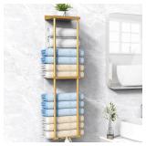 Liuoud Towel Rack for Bathroom, Wall Mounted Vertical Rolled Towel Storage Organizer Holder with Shelf, Holds Up 6 Large Bath Sheets, Gold - Retail: $24
