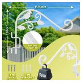 Outdoor Plant Hangers, 2 Pack 15.15 inch Swivel Plant Hooks for Wall Sturdy Wrought Iron Plant Hangers Outdoor, Hanging Plant Bracket Heavy Duty for Bird Feeders, Planters, Lanterns, Wind Chime,White 