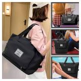 Large Capacity Folding Travel Bag, Lightweight Waterproof Luggage Bag, Expandable Travel Duffel Bag, Dry Wet Separated Gym Tote Bag, Weekender Overnight Bag for Women and Man (Black) - Retail: $16