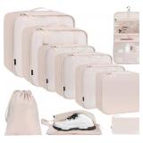 BAGAIL 10 Set Packing Cubes Various Sizes Packing Organizer for Travel Accessories Luggage Carry On Suitcase-Cream - Retail: $28