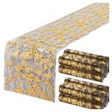 Mixweer 10 Pieces Metallic Table Runner 11 x 110 Inches Sequin Table Runners for Thin Mesh Decorations Party Wedding Birthday Bridal Shower Event(Black, Gold) - Retail: $23
