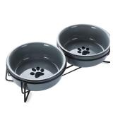 GDCZ Ceramics Raised Cat Bowls with Heighten Metal Stand,15 Ounces (Grey) - Retail: $23