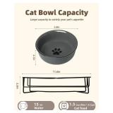 GDCZ Ceramics Raised Cat Bowls with Heighten Metal Stand,15 Ounces (Grey) - Retail: $23