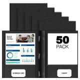 HABGP 50 Pack Black Two Pocket Folder with Prongs, Paper Folders with Pockets and Business Card Holder, Folders with Pocket Fit Letter Size, Organizing Papers in School, Office and Business Black - Re