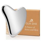 DoSensePro Stainless Steel Gua Sha Facial Tool for Face Sculpting, Lymphatic Drainage, Acne-Prone and Mature Skin, Puffiness, Anti-Aging and Deep Face Massage (Silver) - Retail: $17