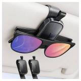 JOYROOM One-Handed-Operation Sunglass Holder for Car, Magnetic Leather Sunglasses Holder, Car Visor Accessories, 2 Packs (Black) - Retail: $17