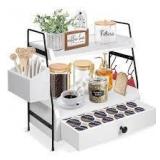 White Coffee Station Organizer and Filter Holder - Retail: $15