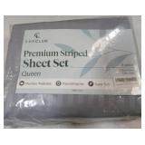LuxClub Premium Gray Striped Queen Sheet 6pc Set