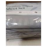 LuxClub Premium Gray Striped Queen Sheet 6pc Set