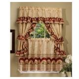 Cottage Set Sunflower 57 x 24in Completed Ruffled Window Set 1 Valance with Attached Swaggers 1 Pair of Tiers and 2 Tiebacks