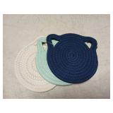 Sodapo 7" Cat Trivet 3 Piece Set (Blue & White)