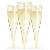 Gold Glitter Plastic Champagne Flutes (Set Of 20)