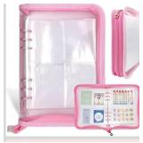 Clear Zipper Binder Cover With Pink Trim For Stickers (20 Sheets)