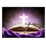 Holy Bible Cross Backdrop With Purple Fabric 7X5Ft